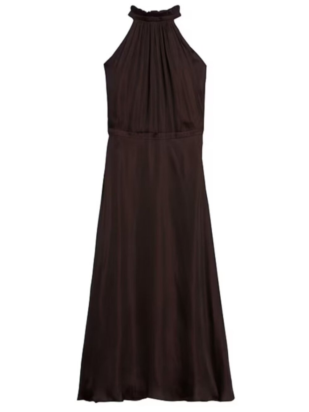 NWOT Banana Republic Mahogany Brown Halter Midi Satin A Line Dress, 6